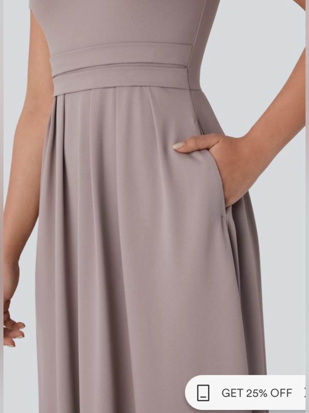 Women's Taupe Maxi Dress - Elegant Flowing Design - Picture 2 of 5
